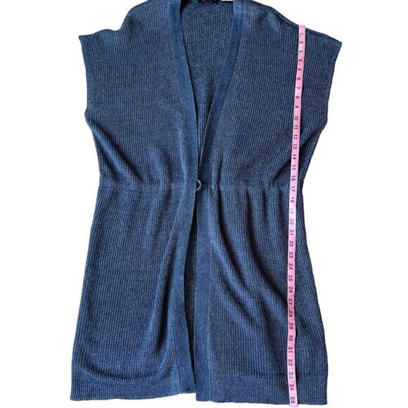 Lafayette 148 New York Vest Blue Marled Long Line Hemp Cardigan - Picture 11 of 13